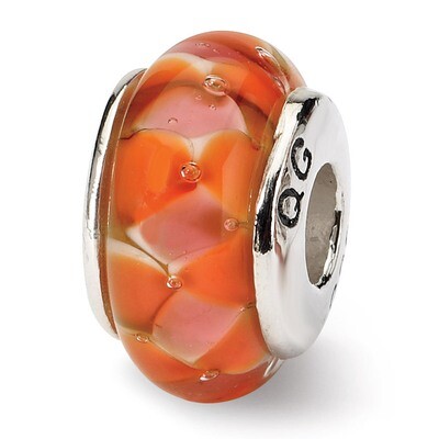 Orange Hand-blown Glass Bead - Sterling Silver QRS616, MPN: QRS616, 883957725260