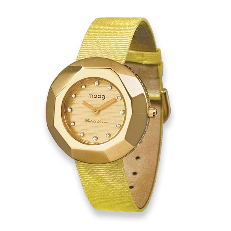 Moog Facet IP-plted Champgne Dial Yellow Satin Watch - Fashionista