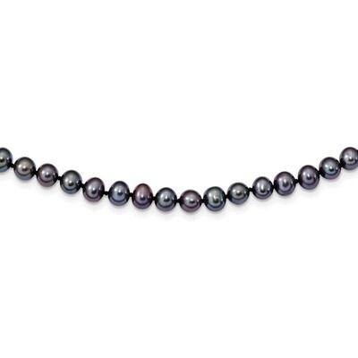 5-6mm Black Cultured Freshwater Pearl Necklace 16 Inch Sterling Silver Rhodium-plated QH5153-16, MP…