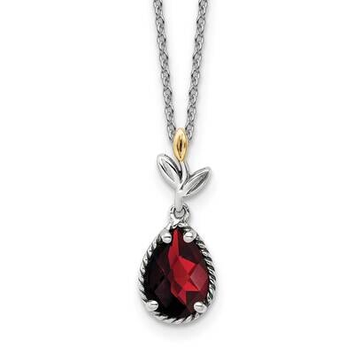 Sterling Silver with Leaf 1.95Ga Garnet Dangle Necklace 18 Inch 14k Gold QTC1761, MPN: QTC1761,