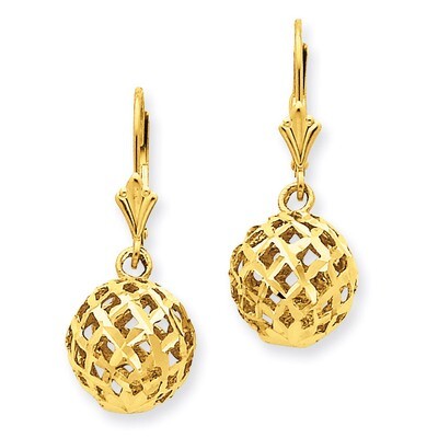 Diamond-Cut Mesh Ball Dangle Leverback Earrings 14k Gold Polished K118, MPN: K118, 886774097572