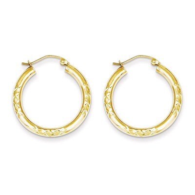 Diamond Cut 3x25mm Hollow Tube Hoop Earrings 10k Gold 10TC345, MPN: 10TC345, 883957393339