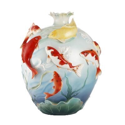 Franz Porcelain Nine Carps Design Sculptured Porcelain Large Vase FZ02981, MPN: FZ02981,