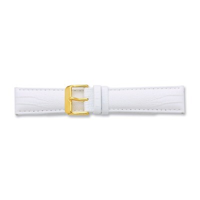 14mm White Teju Lizzard Grain Leather Buckle Watch Band 6.75 Inch Gold-tone BA203-14, MPN: BA203-14…