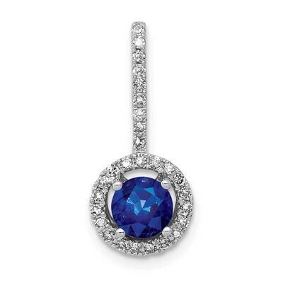 Halo Diamond &amp; .60 Sapphire Pendant 14k White Gold PM5256-SA-020-WA, MPN: PM5256-SA-020-WA, 8839573…