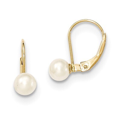 5-6mm White Fresh Water Cultured Pearl Leverback Earrings 14k Gold XF496E, MPN: XF496E, 191101434075