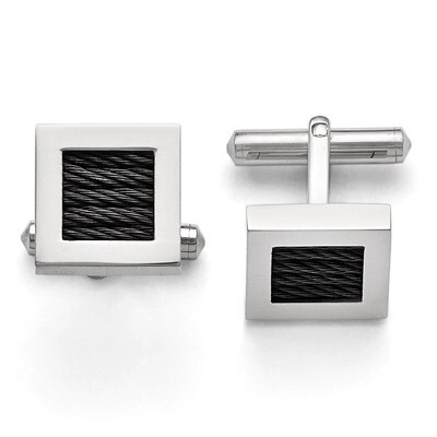 Polished Black IP-plated Wire Cufflinks - Stainless Steel SRC280 by Chisel, MPN: SRC280, 8867746217…