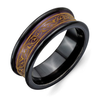 Black Ti Concave Anodized Brown with Pattern Lasered 8mm Band Titanium TB409-11.5