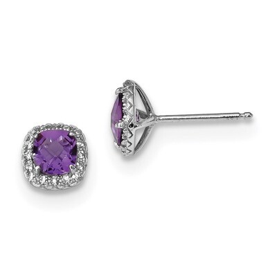 .96 Amethyst Created White Sapphire Post Earrings Sterling Silver Rhodium-plated QE13982, MPN: QE13…