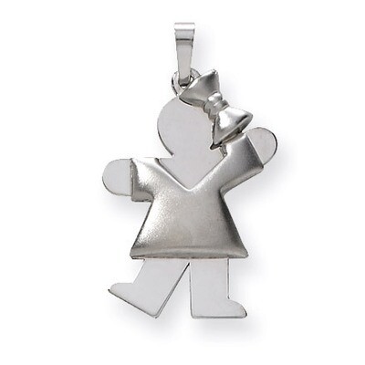 Puffed Girl with Bow on Right Engravable Charm 14k White Gold XK312, MPN: XK312, 883957859323