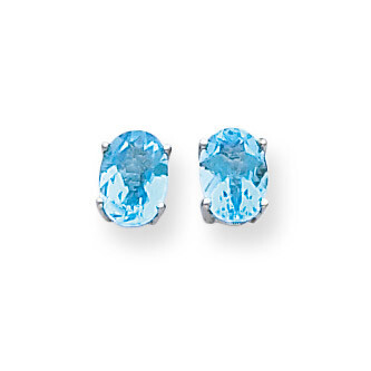 7x5mm Oval Blue Topaz Checker Earrings 14k White Gold XE87WBC, MPN: XE87WBC, 883957107608