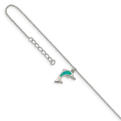 Created Blue Opal Dolphin with 1 inch Extender Anklet Sterling Silver Rhodium-plated QG4749-9, MPN:…