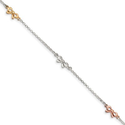 Yellow &amp; Rose-tone Bows with 1in Anklet Sterling Silver QG4219-9, MPN: QG4219-9, 886774034768