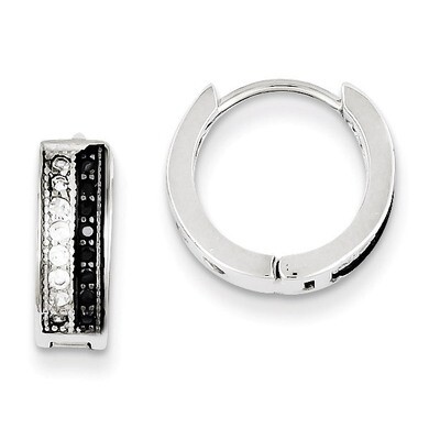 White and Black Diamond Hinged Hoop Earrings Sterling Silver QE9255, MPN: QE9255, 191101208966