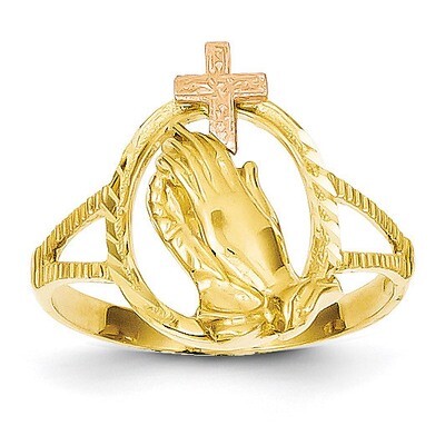 Diamond Cut Praying Hands Cross Ring 14k Two-Tone Gold K3965, MPN: K3965, 191101180200