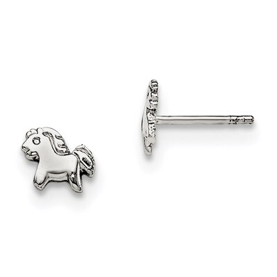 Child&#39;S Polished Pony Post Earrings Sterling Silver Rhodium-plated QE11245, MPN: QE11245, 191101193…