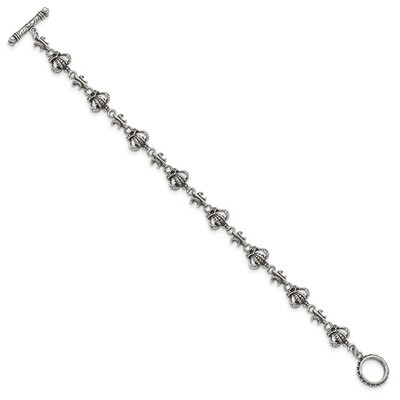 Antiqued and Polished Crown Bracelet Stainless Steel SRB1701-7.5
