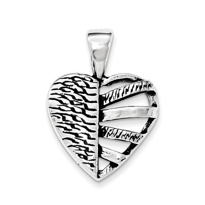 Antiqued Half Cut-out Heart Chain Slide Sterling Silver QC8493