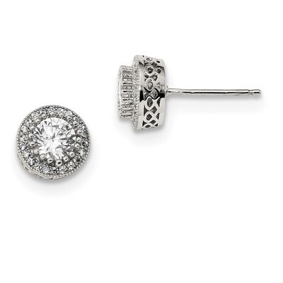 Round CZ Diamond Pave Halo Post Earrings Sterling Silver QE13763, MPN: QE13763, 191101118432