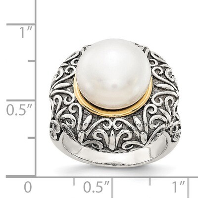 12mm Cultured Pearl Ring Sterling Silver &amp; 14k Gold QTC97, MPN: QTC97, 742323110355