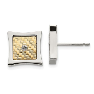 18k gold accent .03ct Diamond Square Post Earrings Stainless Steel SRE1276 by Chisel, MPN: SRE1276,…