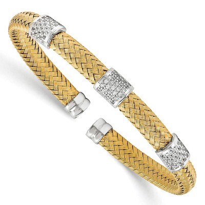 Leslie&#39;s Yellow Rhodium CZ Woven Flexible Cuff Bangle Sterling Silver HB-QLF563, MPN: QLF563, 19110…