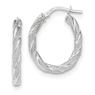 Oval Hoop Earrings 14k White Gold Twisted Textured TH689, MPN: TH689, 191101362200