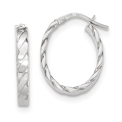 Oval Hoop Earrings 14k White Gold Patterned TF871, MPN: TF871, 886774731674