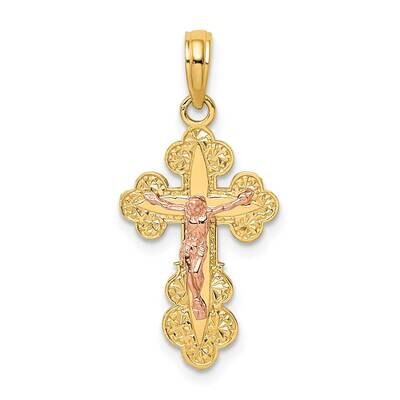 Crucifix with Scallop Trim Charm 14k Two-tone Gold K9056, MPN: K9056, 637218036097