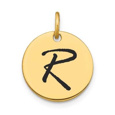 Letter R Black Epoxy Initial Disk Charm 14k Gold Polished YC1436R, MPN: YC1436R, 196904084991
