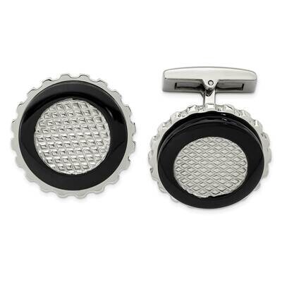 Black Ip-Plated Textured Round Cufflinks Stainless Steel Polished SRC327, MPN: SRC327, 886774622064