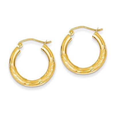 Satin &amp; Diamond-cut 3mm Round Hoop Earrings 14k Gold TC290, MPN: TC290, 883957289601