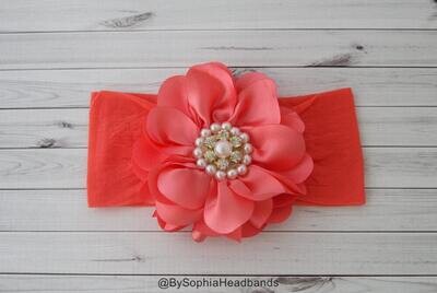 Baby Headband Headwrap Coral Flower Headband Baby Headband Baby Girl Headband Photo Prop Big Flower…