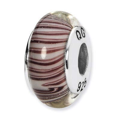 White Mauve Hand-blown Glass Bead - Sterling Silver QRS1332, MPN: QRS1332, 883957302928