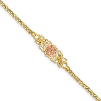 Brushed &amp; Polished Butterfly &amp; Flowers Bracelet 14k Two-tone Gold FB1524-7, MPN: FB1524-7, 88395759…