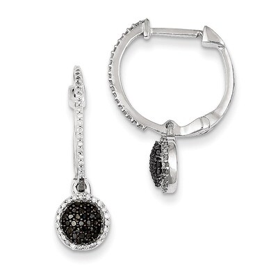 Black and White Diamond Hinged Hoop Earrings Sterling Silver QE10841, MPN: QE10841, 883957026206