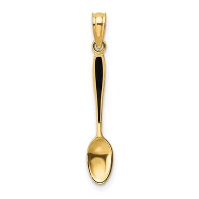Black Enamel Table Spoon Charm 14k Gold 3-D K7017, MPN: K7017, 637218138784