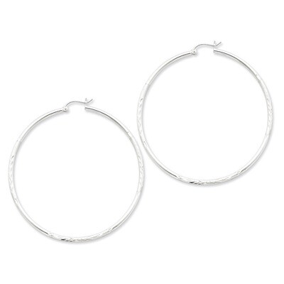2mm Satin &amp; Diamond Cut Hoop Earrings Sterling Silver Rhodium-plated QE4425, MPN: QE4425, 883957930…