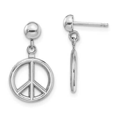 Peace Symbol Dangle Earrings 14k White Gold 3-D TE718W, MPN: TE718W, 637218143047
