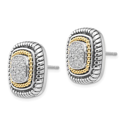 1/10ct. Diamond Post Earrings Sterling Silver &amp; 14k Gold QTC6, MPN: QTC6, 742323129050