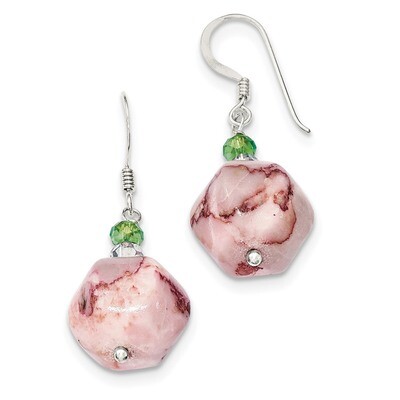 Clear, Green and Silver Crystal, Pink Jasper Earrings Sterling Silver QE12840, MPN: QE12840, 883957…