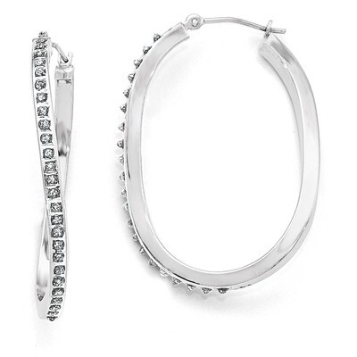 Oval Twist Hinged Hoop Earrings 14k White Gold with Diamonds DF151, MPN: DF151, 191101179402