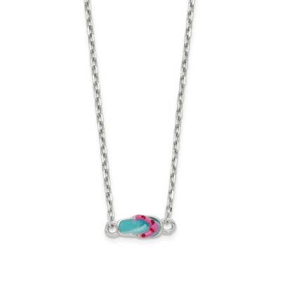 Teal &amp; Pink Enameled Flip-Flop with 2 Inch Extension Necklace Sterling Silver QG5291-16, MPN: QG529…