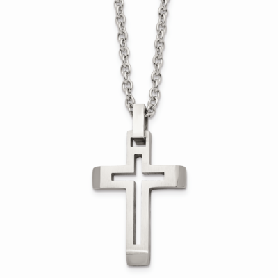 Brushed Cut-out Cross Necklace Stainless Steel Polished SRN1468-20 by Chisel, MPN: SRN1468-20, 8867…