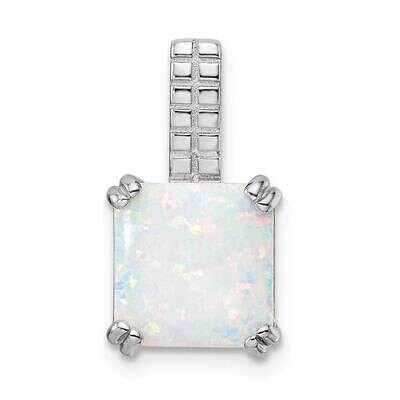 Square White Opal Pendant Sterling Silver Rhodium-Plated Polished QP5473, MPN: QP5473,
