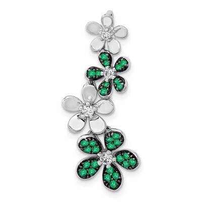 Rhodium Plated Diamond &amp; Emerald 4 Flowers Pendant 14k White Gold PM4045-EM-012-WA, MPN: PM4045-EM-…