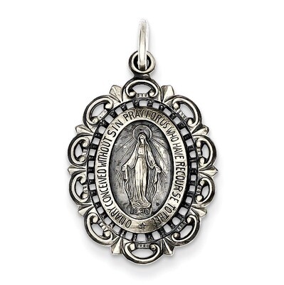 Miraculous Medal Sterling Silver Antiqued QC3499, MPN: QC3499, 191101181771