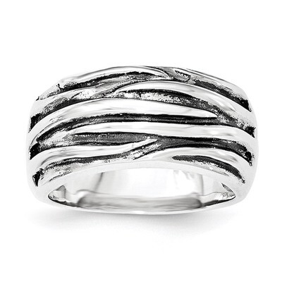Polished &amp; Oxidized Wavy Pattern Ring Sterling Silver QR6058-6