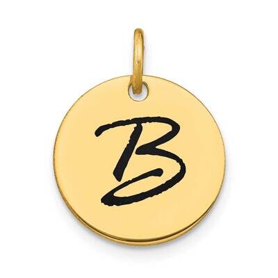 Letter B Black Epoxy Initial Disk Charm 14k Gold Polished YC1436B, MPN: YC1436B, 196904090138