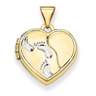 Rhodium 15Mm Heart Foot Prints Locket 14k Gold XL646, MPN: XL646, 191101190957